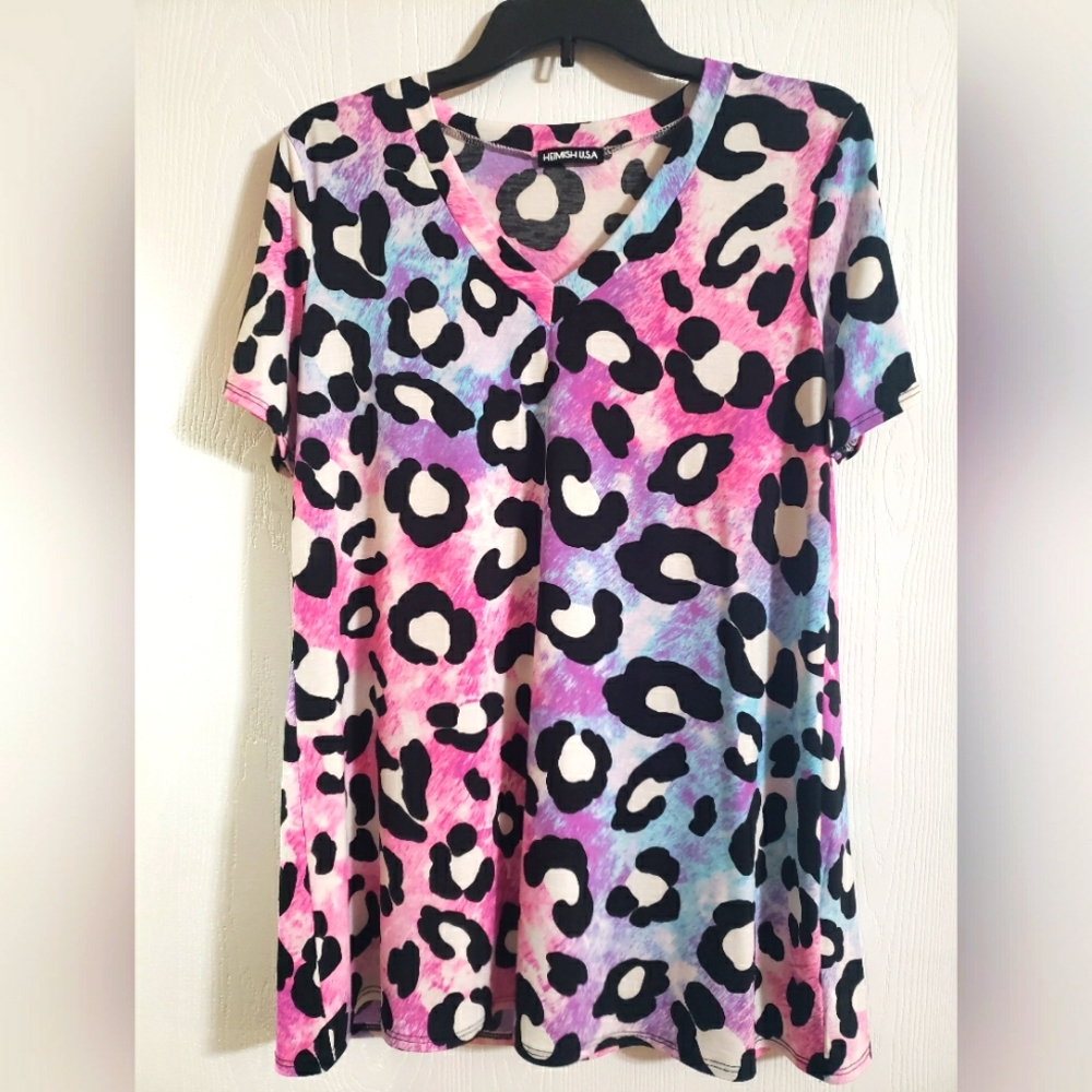 Heimish Tie Dye Leopard Tee NWOT
